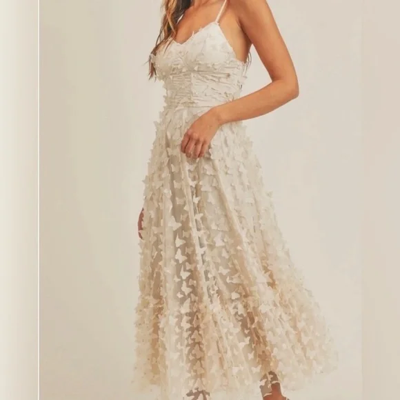 Mable 3D Butterfly Appliqué Dress Cream Bustier Corset Milkmaid Party Dress Sz L - Picture 13 of 13